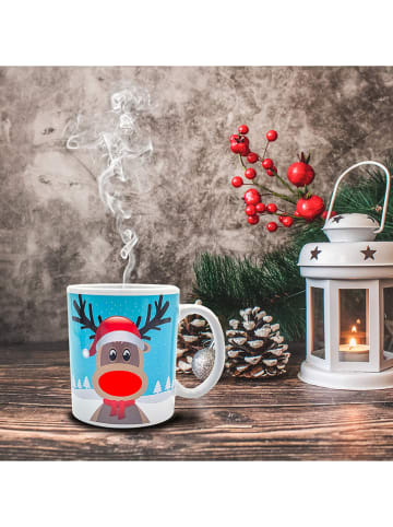 Thumbs Up Tasse mit Farbwechsel "Reindeer" in Hellblau/ Rot