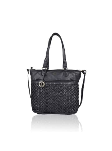 Bellicci Leren schoudertas "Paola" zwart - (B)31 x (H)34 x (D)13 cm