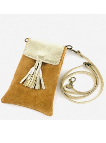 Marlon Leder-Handytasche in Hellbraun/ Gold - (B)11 x (H)18 x (T)3 cm