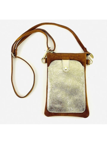 Marlon Leder-Handytasche in Hellbraun/ Gold - (B)14 x (H)21 x (T)2 cm