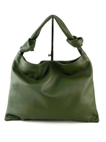 Marlon Leder-Schultertasche "Leena" in Dunkelgrün - (B)44 x (H)30 x (T)5 cm