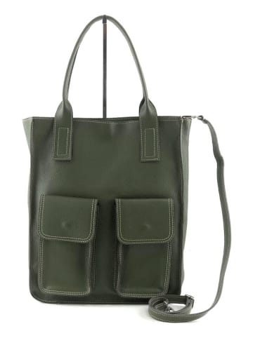 Marlon Leder-Schultertasche "Floriana" in Dunkelgrün - (B)31,5 x (H)40 x (T)10,5 cm