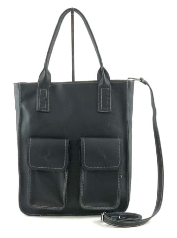 Marlon Leder-Schultertasche "Floriana" in Schwarz - (B)31,5 x (H)40 x (T)10,5 cm