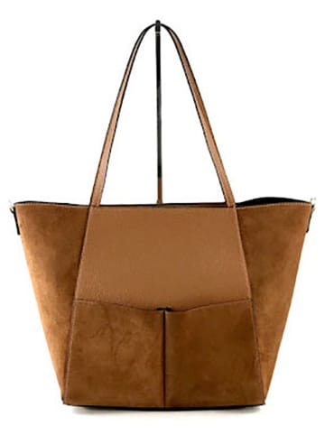 Marlon Skórzany shopper bag "Viki" w kolorze jasnobrązowym - 46 x 33 x 9,5 cm