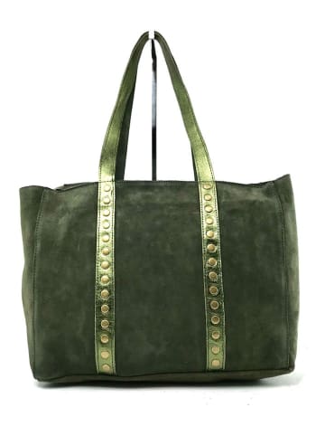 Marlon Skórzany shopper bag "Cornelia" w kolorze ciemnozielonym - 45 x 26 x 11 cm