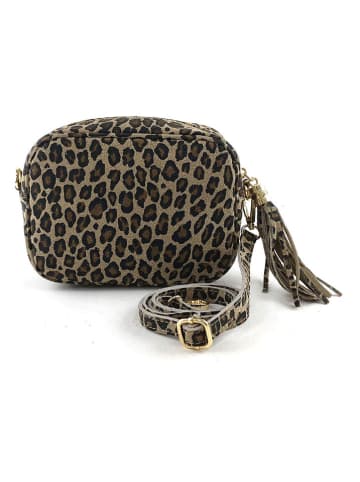 Marlon Leder-Umhängetasche "Paris" in Taupe/ Schwarz - (B)20 x (H)14 x (T)7 cm
