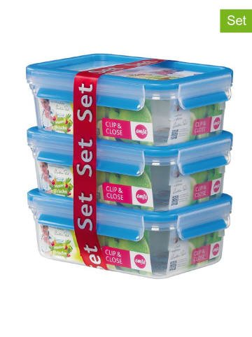 Emsa 3er-Set: Frischhaltedosen "Clip & Close" in Blau - 3x 1 l