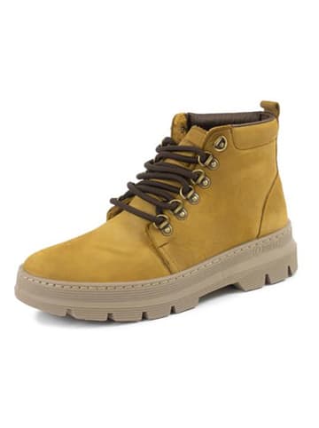 natural world Skórzane botki w kolorze musztardowym