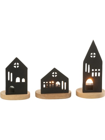 J Line Świeczniki (3 szt.) "House" w kolorze czarno-beżowym