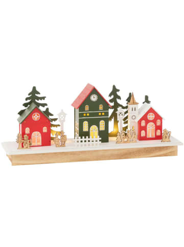 Dekoracja LED "Winter" w kolorze beżowo-czerwono-zielonym - 44 x 18,5 x 12 cm