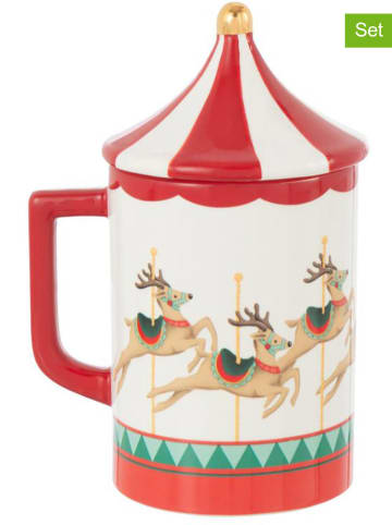 J Line 4-delige set: koppen "Karussel" rood/wit - (H)15,5 cm