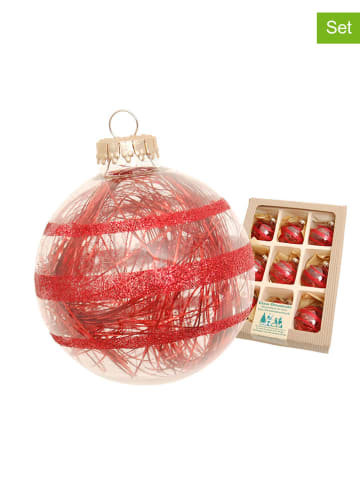 Krebs Glas Lauscha Kerstballen rood - 9 stuks - Ø 7 cm
