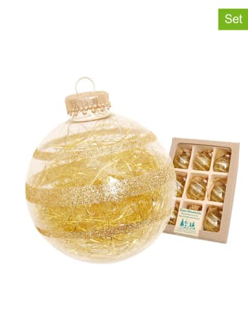 Krebs Glas Lauscha Christbaumkugeln in Gold - 9 Stück - Ø 7 cm