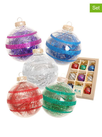 Krebs Glas Lauscha Kerstballen meerkleurig - 9 stuks - Ø 7 cm