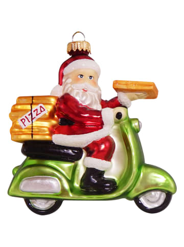 Krebs Glas Lauscha Christbaumornament "Pizza-Weihnachtsmann" in Rot/ Grün - (L)10 cm