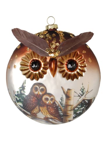 Krebs Glas Lauscha Christbaumornament "Eulen" in Braun - (L)12 cm