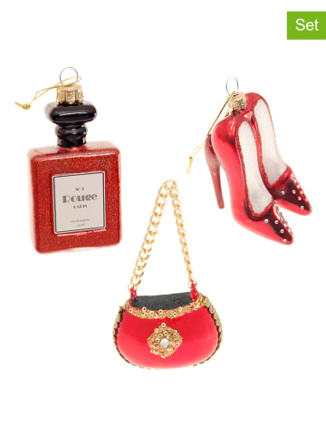 Krebs Glas Lauscha Christbaumornamente "Lady in Red" in Rot - 3 Stück
