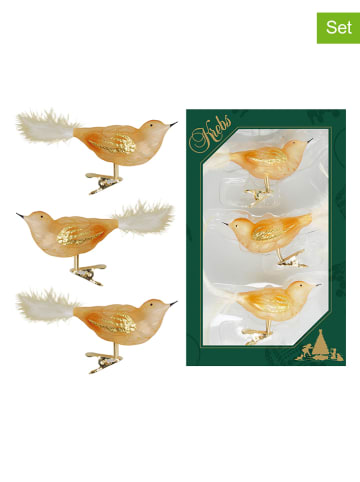 Krebs Glas Lauscha Christbaumornamente "Glasvögel" in Gold - 3 Stück