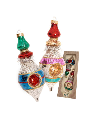 Krebs Glas Lauscha Kerstboomornamenten meerkleurig - 2 stuks - (H)16 cm