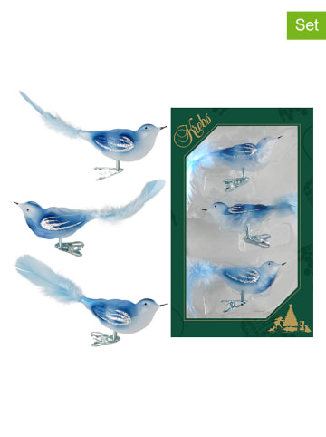 Krebs Glas Lauscha Christbaumornamente "Glasvögel" in Hellblau - 3 Stück