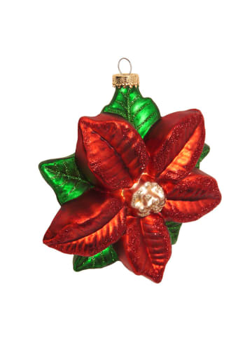 Krebs Glas Lauscha Christbaumornament "Weihnachtsstern" in Rot/ Grün