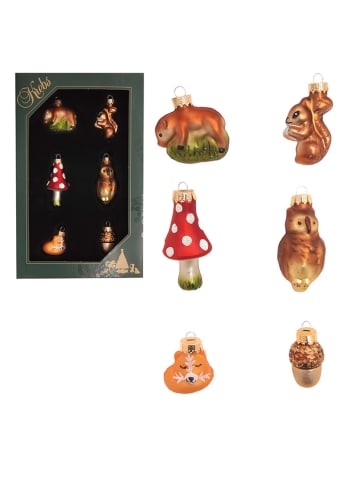 Krebs Glas Lauscha Kerstboomornamenten "Bosdieren" meerkleurig - 6 stuks - (H)5 cm