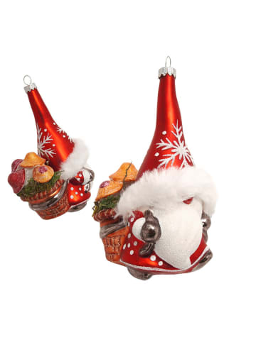 Krebs Glas Lauscha Christbaumornament "Wichtel mit Pilzkorb" in Rot - (H)13 cm
