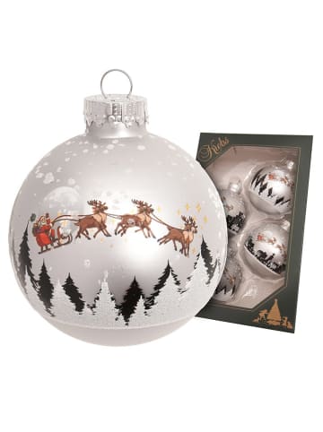 Krebs Glas Lauscha Kerstballen "Santa mie Rendieren" zilverkleurig - 4 stuks - Ø 7 cm