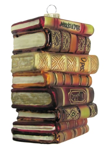 Krebs Glas Lauscha Christbaumornament "Antiker Bücherstapel" in Braun - (L)10 cm