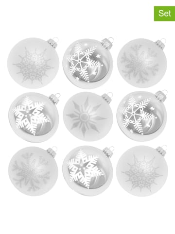 Krebs Glas Lauscha Christbaumkugeln in Silber - 9 Stück - Ø 8 cm