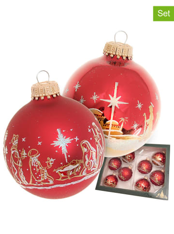 Krebs Glas Lauscha Christbaumkugeln "Heilige Nacht" in Rot - 8 Stück - Ø 7 cm