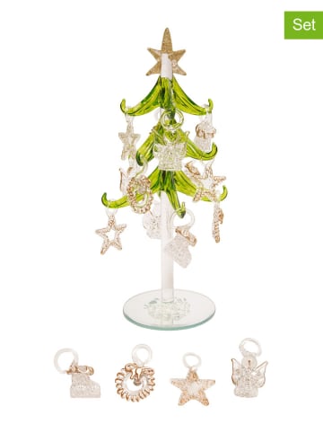 Krebs Glas Lauscha 13tlg. Dekoaufsteller-Set in Grün/ Gold - (L)20 cm