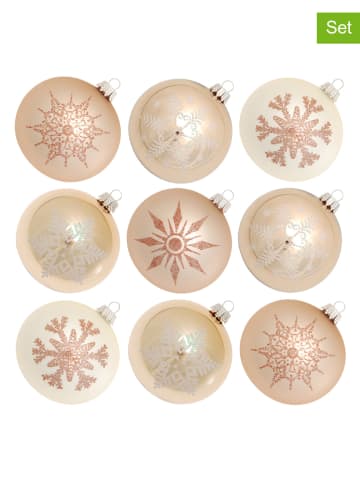 Krebs Glas Lauscha Christbaumkugeln in Beige/ Cappuccino - 9 Stück - Ø 8 cm