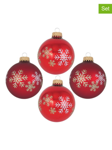 Krebs Glas Lauscha Christbaumkugeln "Schneeflocken" in Rot - 4 Stück - Ø 7 cm