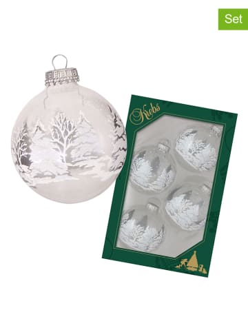 Krebs Glas Lauscha Christbaumkugeln in Transparent/ Weiß - 4 Stück - Ø 7 cm