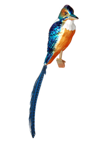 Krebs Glas Lauscha Christbaumornament "Eisvogel" in Bunt/ Blau - (L)15 cm