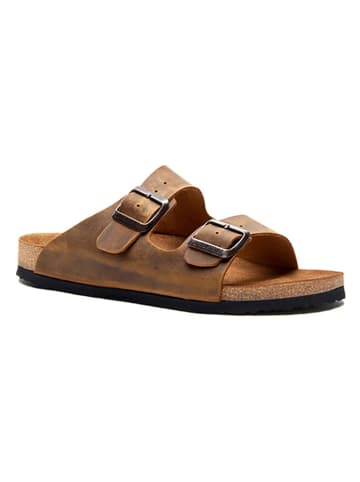 Comfortfusse Leder-Pantoletten in Braun