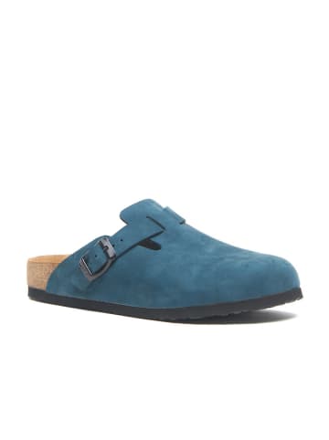 Comfortfusse Leder-Clogs in Blau