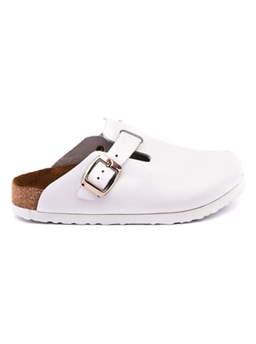 Comfortfusse Leder-Clogs in Weiß