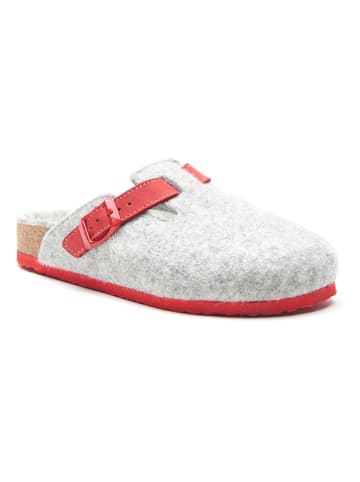Comfortfusse Woll-Hausschuhe in Grau/ Rot