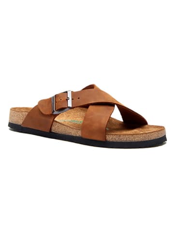 Comfortfusse Leder-Pantoletten in Hellbraun