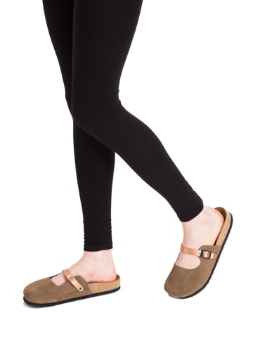 Comfortfusse Leder-Clogs in Sand/ Roségold