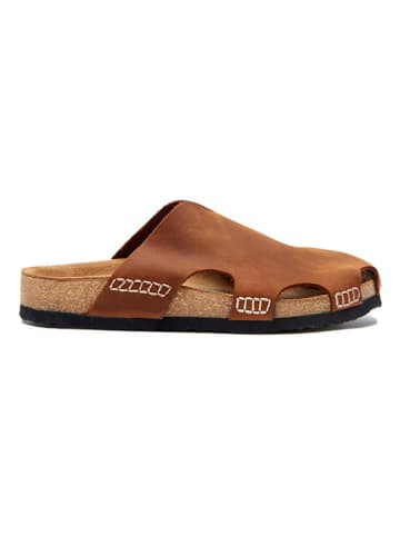 Comfortfusse Leder-Clogs in Hellbraun