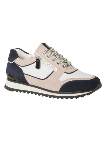 HASSIA Skórzane sneakersy "Porto" w kolorze beżowo-granatowo-białym