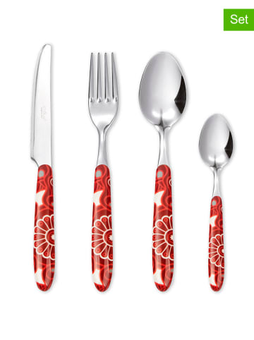 Trendy Kitchen by EXCÉLSA 24tlg. Besteckset "Mandala Red" in Rot/ Weiß