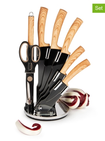 Trendy Kitchen by EXCÉLSA 8tlg. Messerblock-Set "Wood" in Schwarz/ Hellbraun