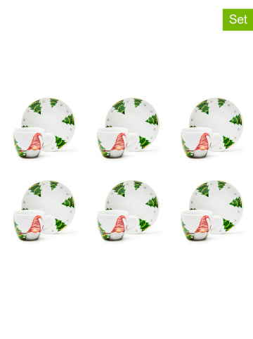 Trendy Kitchen by EXCÉLSA 6-delige set: koffiekoppen "Gnomo Friends" wit/groen - 90 ml