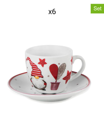 Trendy Kitchen by EXCÉLSA 6er- Set: Espressotassen "Gnomo" in Weiß/ Rot - 90 ml