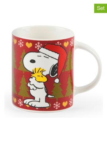 Trendy Kitchen by EXCÉLSA 4er-Set: Kaffeetassen "Peanuts Xmas" in Weiß/ Rot - 300 ml