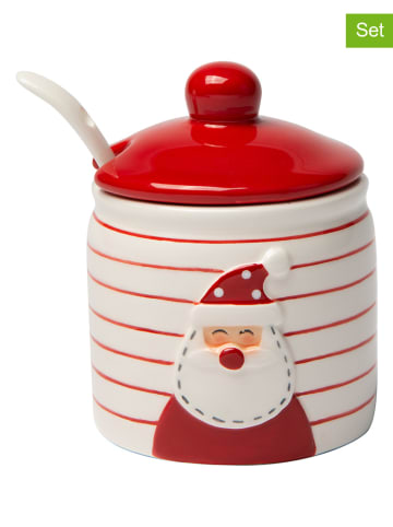 Trendy Kitchen by EXCÉLSA 2tlg. Set: Zuckerdose und -löffel "Snowman" in Rot/ Weiß - 250 ml